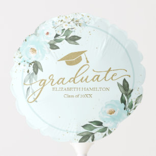 Graduate Teal Floral Graduation Party Balloon