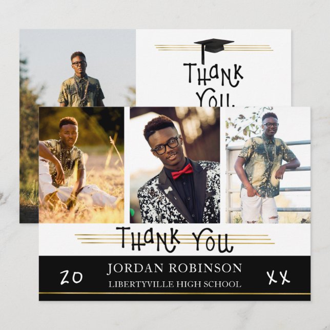 Graduate Thank You | Gold Lines | Editable Color Invitation (Front/Back)