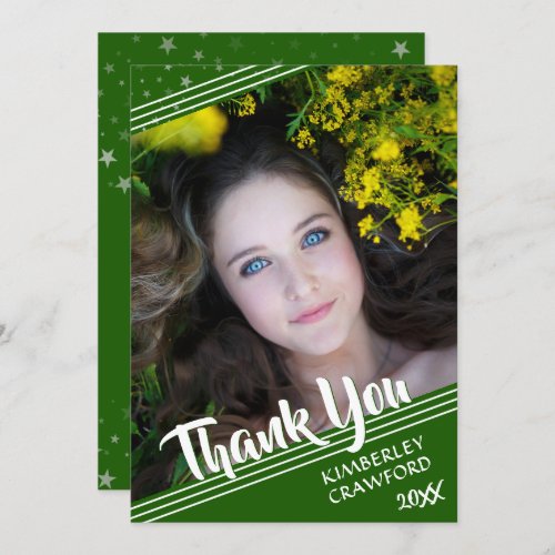 Graduate Thank You Handwritten Brush Script Green Invitation