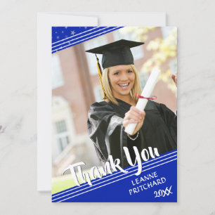 Graduate Thank You Lines & Stars Royal Blue Card