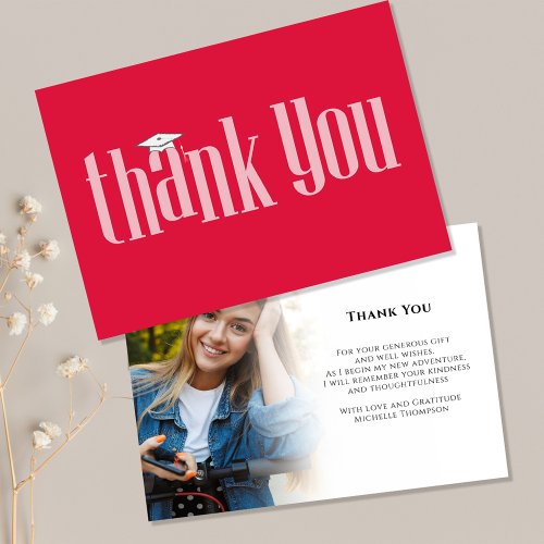 Graduate Thank You Modern Photo Crimson Red