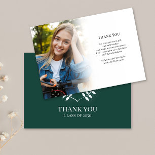 Graduate Thank You Photo Classic Dark Green White Card