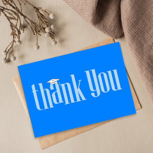 Graduate Thank You Photo Modern Azure Blue White Card