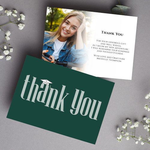 Graduate Thank You Photo Modern Dark Green Classic