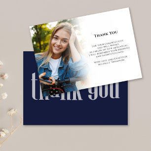 Graduate Thank You Photo Navy Blue Modern Elegant Card