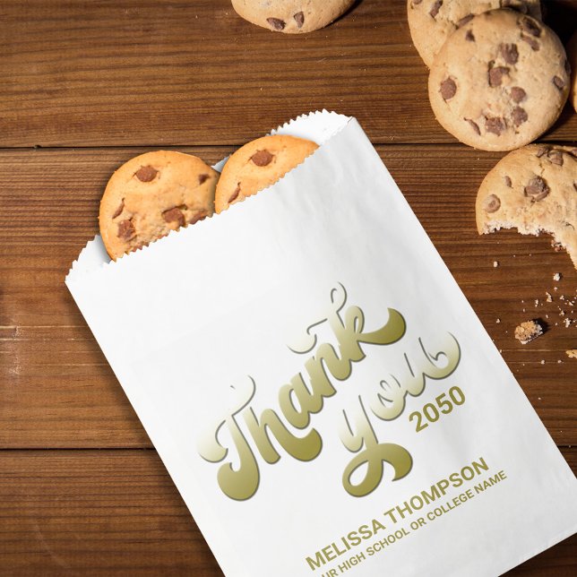 Graduate Thank You Simple Gold Typography Script Favor Bag (Graduate gold typography Thank You party paper bag.)