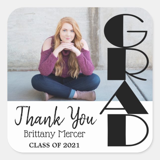 Graduate - Thank You Square Sticker (Front)