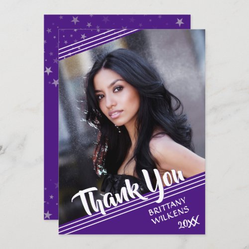 Graduate Thank You  Stars  Purple and White Invitation