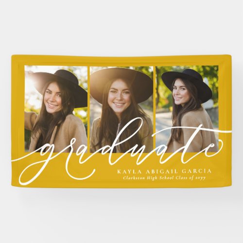 Graduate three photo gold yellow simple graduation banner