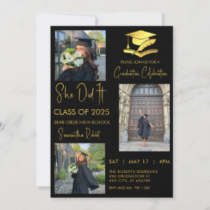 Graduate three photo modern graduation  invitation