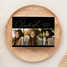 Graduate three photo simple modern graduation foil invitation