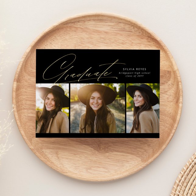 Graduate three photo simple modern graduation foil invitation (Creator Uploaded)