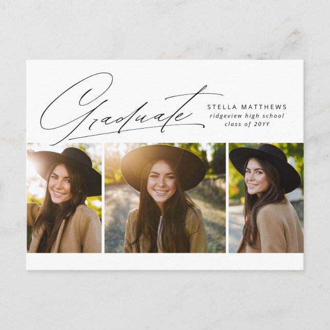 Graduate three photo simple modern graduation postcard (Front)
