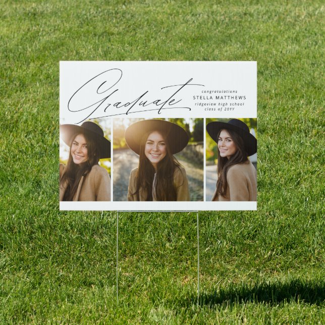 Graduate three photo simple modern graduation yard sign (Insitu)