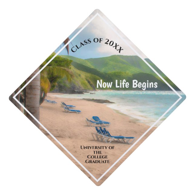 Graduate Tropical Palms Beach Life Personalize  Graduation Cap Topper (Front)