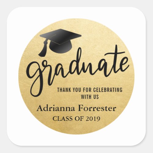 Graduate Typography Gold Foil  Modern Elegant Square Sticker