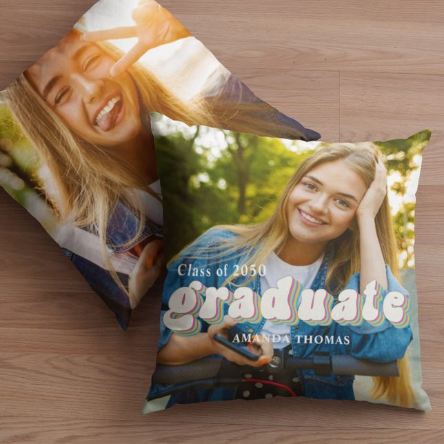 Graduate Typography Photo Personalized  Throw Pillow (Creator Uploaded)