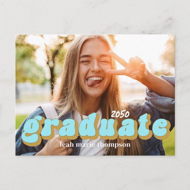 Graduate Typography Photo QR Code Social Media Postcard (Front)