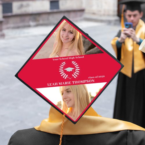 Graduate Typography School Color Crimson Red Graduation Cap Topper