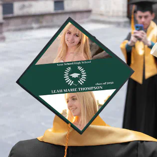 Graduate Typography School Color Simple Green Graduation Cap Topper