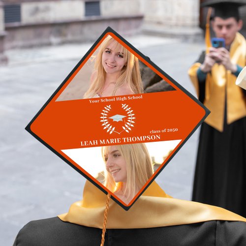 Graduate Typography School Color Simple Orange Graduation Cap Topper