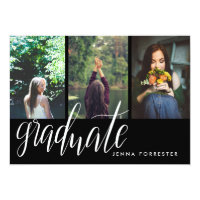 Graduate Typography Three Photos Graduation Party Invitation