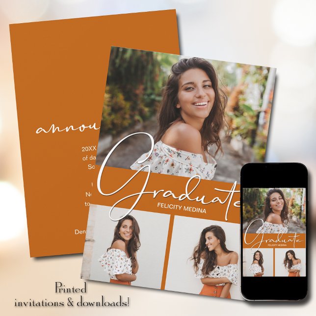 Graduate Vertical 3 Photo Graduation Announcement (Creator Uploaded)