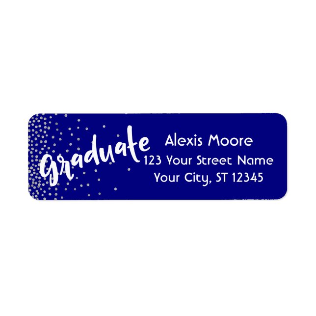 "Graduate" w/ Silver Confetti Over Navy Label (Front)