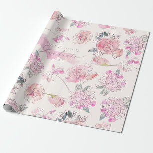 Graduate Watercolor Blush floral Rose Monogram Wrapping Paper
