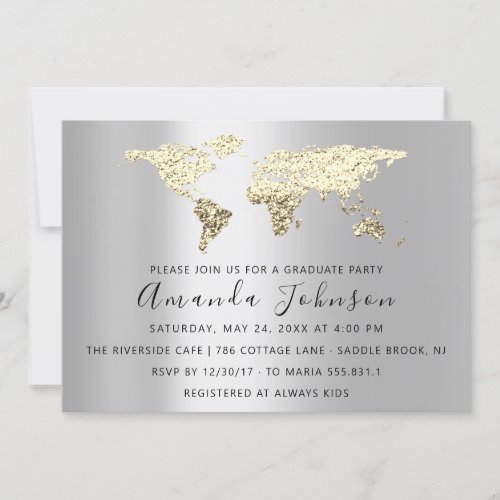 Graduate We Move Wedding Gold Destination Map Gray Invitation