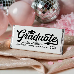 Graduate White Black Script Graduation Hershey Bar Favors