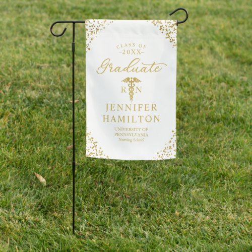 Graduate White Gold Medical School Graduation Garden Flag