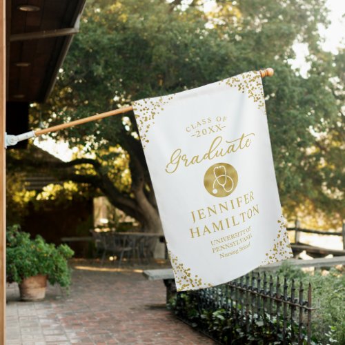 Graduate White Gold Nursing School Graduation House Flag