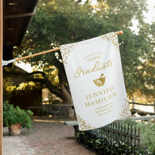 Graduate White Gold Pharmacy School Graduation House Flag