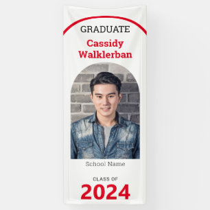 Graduate White Red Photo Graduation Banner