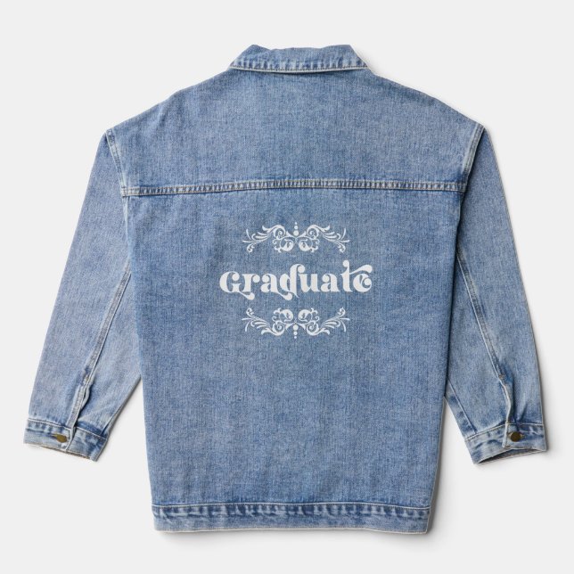 Graduate White Retro Typography Swirls Frame Denim Jacket (Back)
