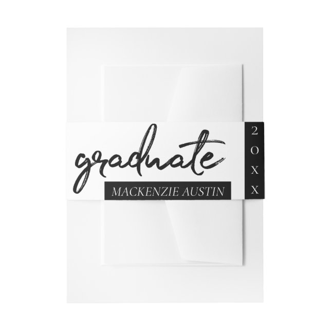 Graduate White Script | Classic Keepsake with Year Invitation Belly Band (Front Example)