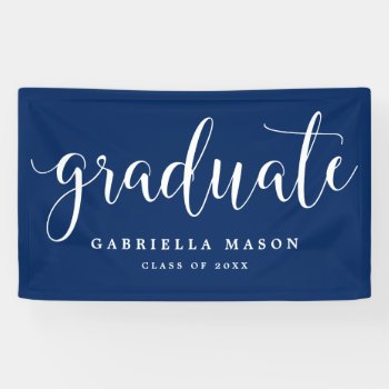 Graduate White Script | Custom Background Color Banner by PinkMoonDesigns at Zazzle