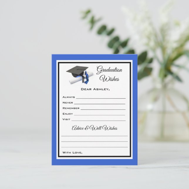 Graduate Wishes & Advice | Black and Blue Note Card (Standing Front)