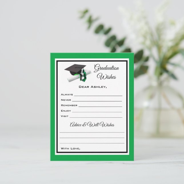 Graduate Wishes & Advice | Black and Green Note Card (Standing Front)