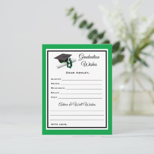 Graduate Wishes  Advice  Black and Green Note Card