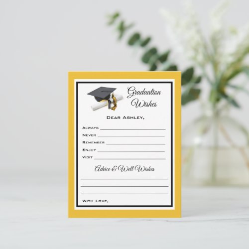 Graduate Wishes  Advice  Black and Yellow Note Card