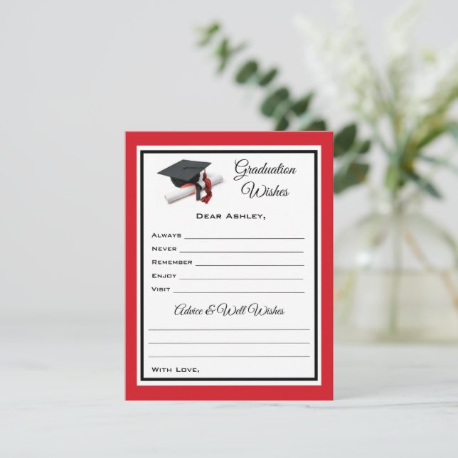 Graduate Wishes & Advice | Black Red  Note Card (Standing Front)
