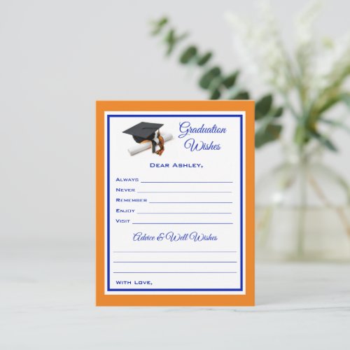 Graduate Wishes  Advice  Blue and Orange Note Card
