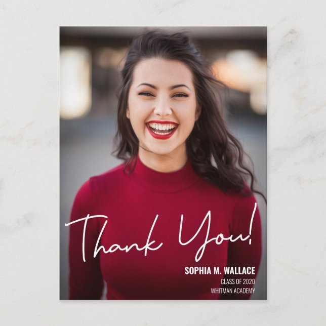 Graduate with Photo thank you graduation Announcement Postcard (Front)