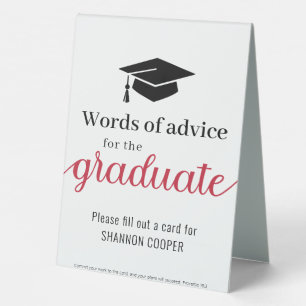 Graduate Words of Advice Black Red Table Tent