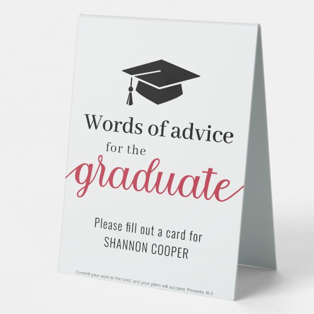 Graduate Words of Advice Black Red Table Tent (Back)