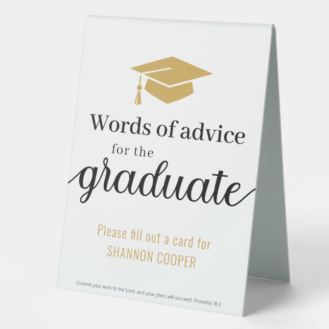 Graduate Words of Wisdom Black Gold Table Tent (Front)