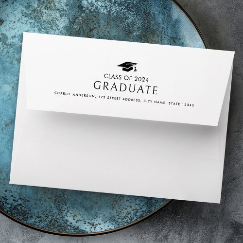 Graduate year graduation cap white return address envelope