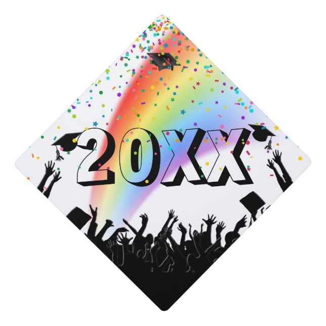 Graduate Year with Confetti and Rainbow Graduation Cap Topper (Front)